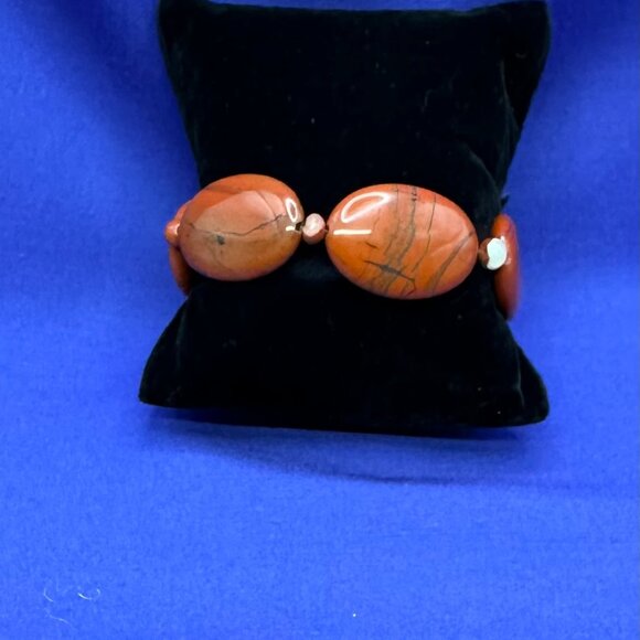 Genuine Red Jasper Stretch Bracelet Large Polished Jasper Stones - Picture 6 of 12